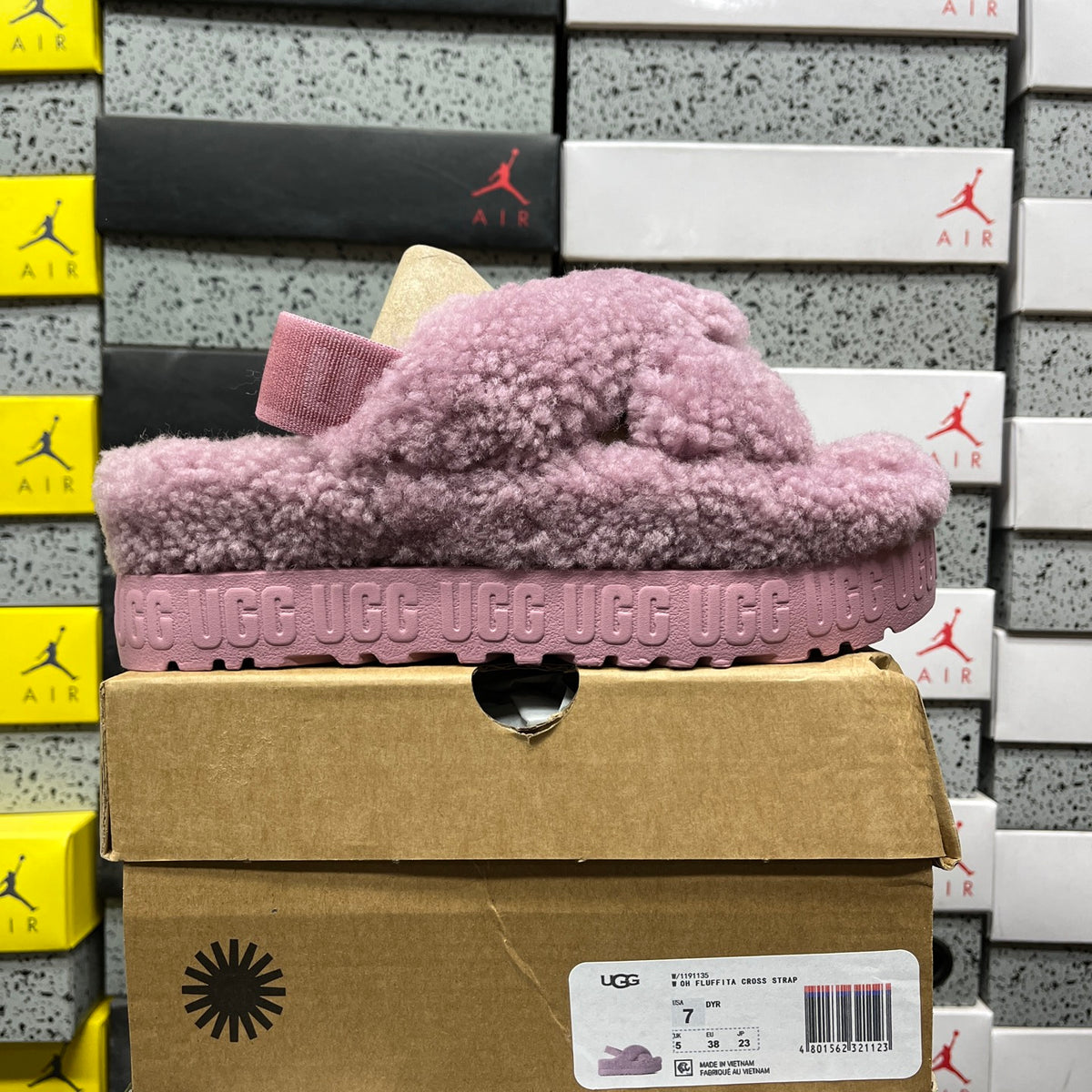 UGG Fluff Sugar Slide – Pink Teddy Shearling Crossband Sandal with Branded Platform Sole
