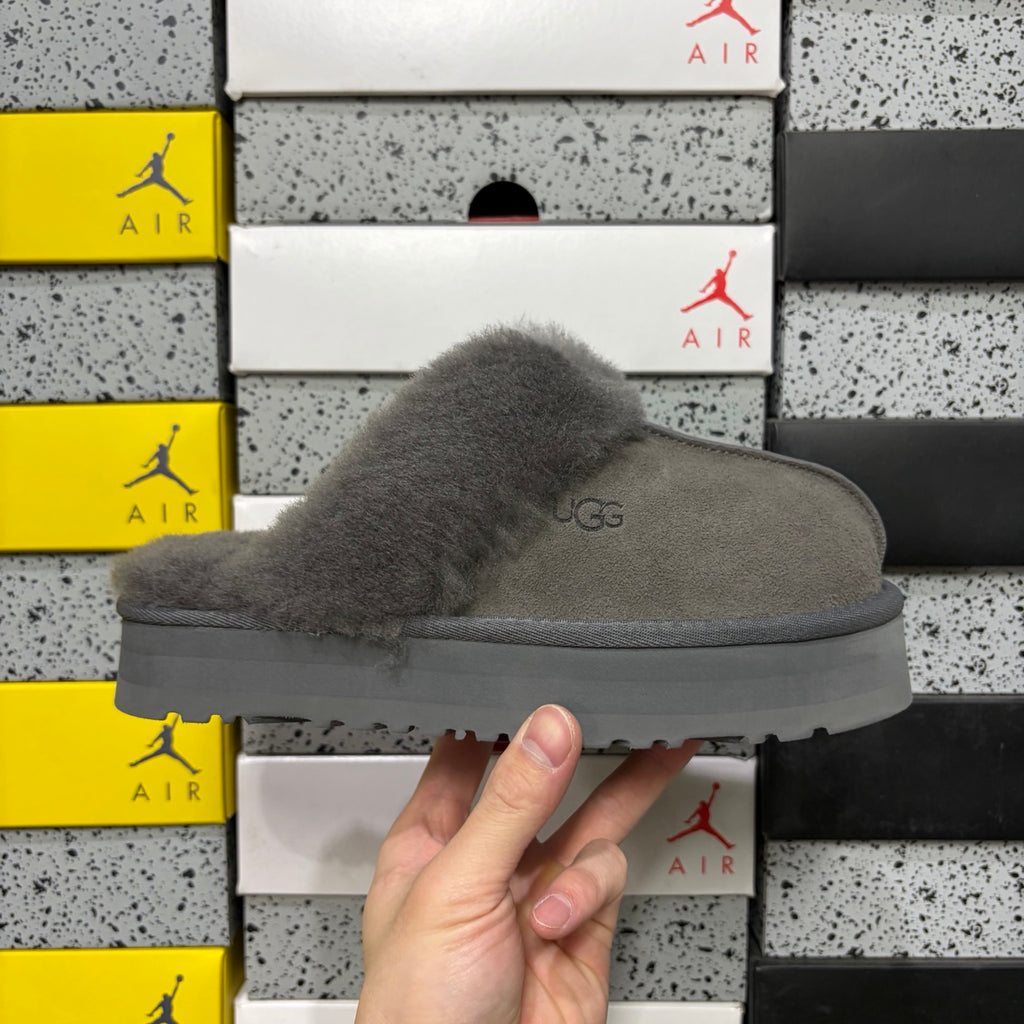 UGG Star Platform Slide – Grey with Genuine Sheepskin Footbed