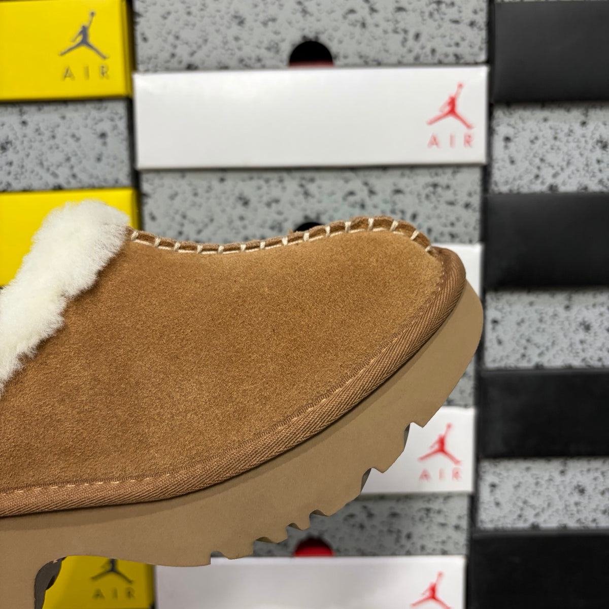 UGG Fisherman Wedge Slide – Sand with Genuine Sheepskin Footbed