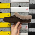 UGG Shearling Mule – Espresso Suede Open-Back Clog with Taupe Shearling Cuff & Silver Hardware