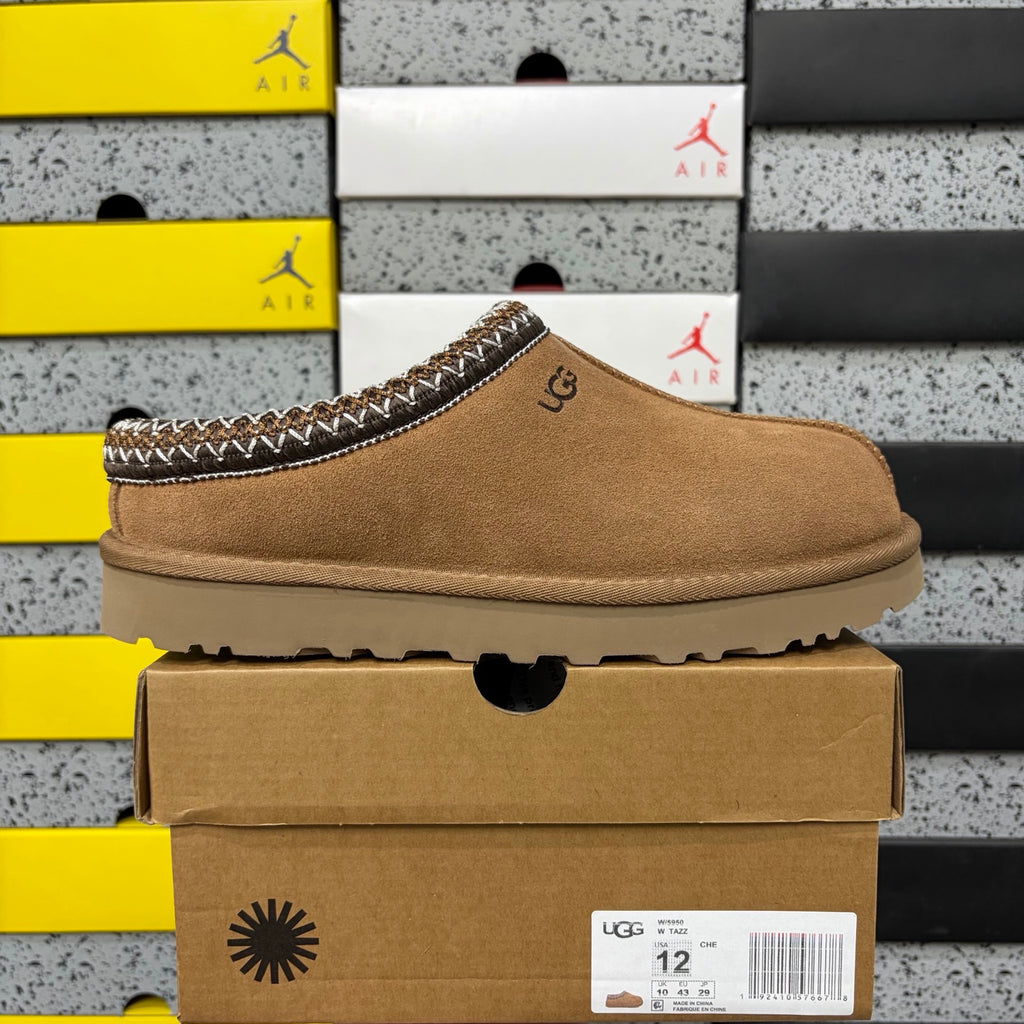 UGG Tazz Slipper – Chestnut Suede Open-Back Platform Mule with Contrast Braid Trim & Warm Gum Lug Sole