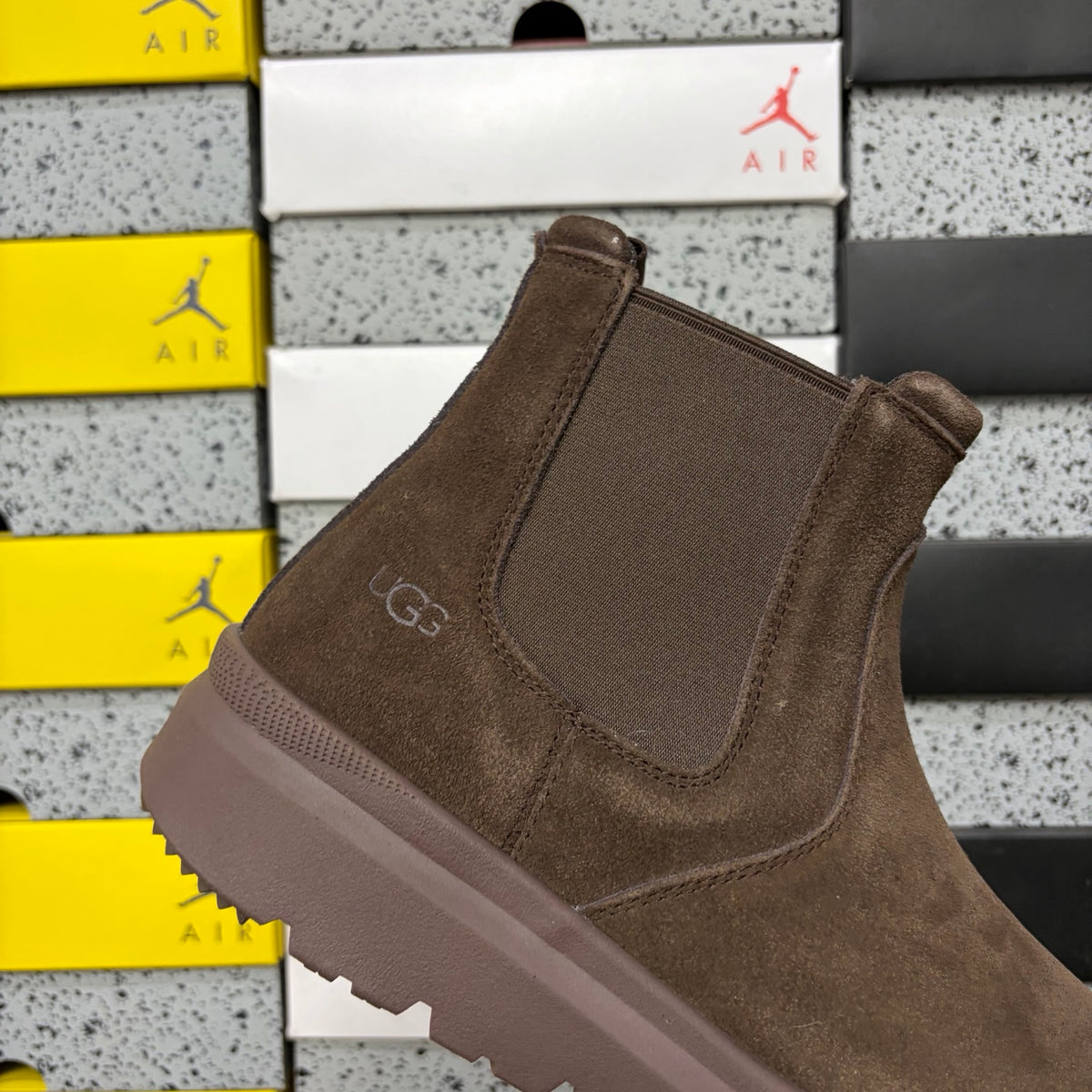 UGG Burleigh Chelsea Boot – Chocolate Brown Suede Slip-On with Elastic Gussets, Tonal Dark Lug Outsole & UGGplush Sole