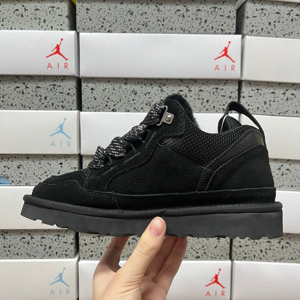 UGG Kallen Lace – Black Suede Lace-Up Sneaker Boot with Shearling Collar & Chunky Lug Sole