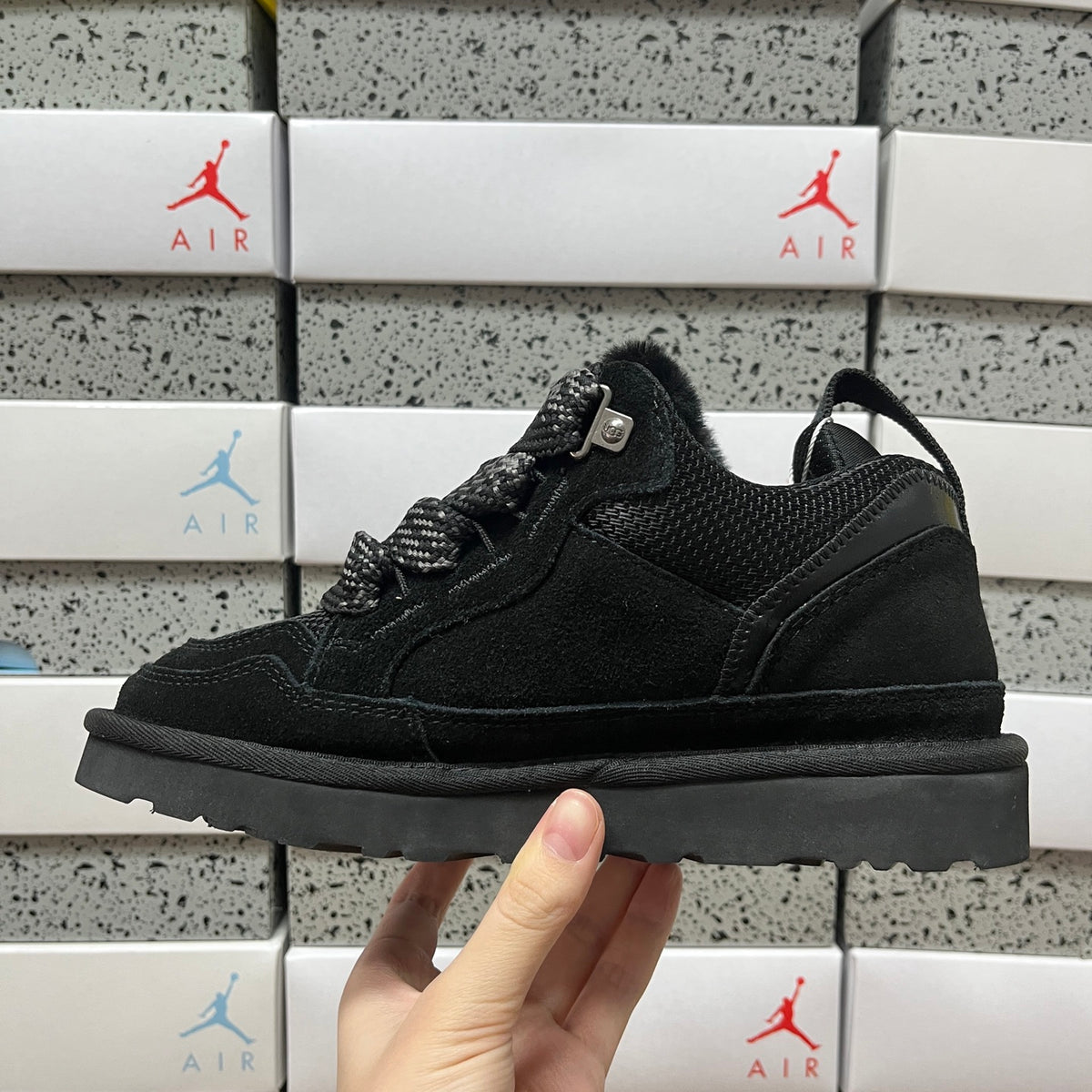 UGG Kallen Lace – Black Suede Lace-Up Sneaker Boot with Shearling Collar & Chunky Lug Sole