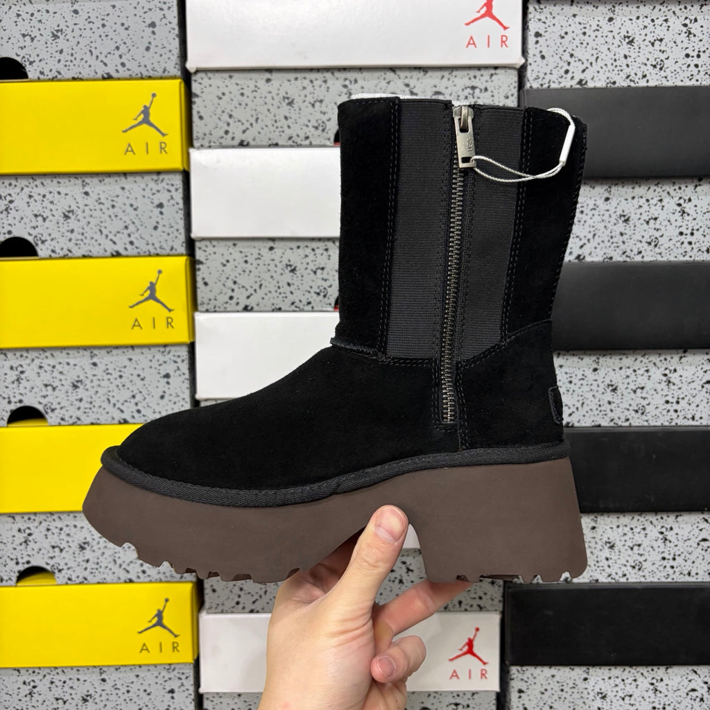 UGG Fisherman Zip Tall Boot – Black with Genuine Sheepskin Lining