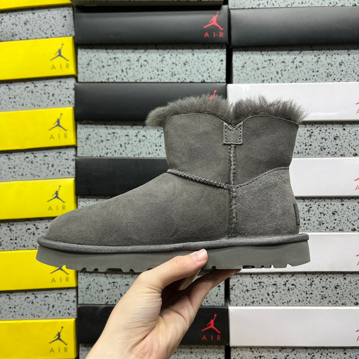 UGG Bailey Button Mini Boot – Grey Suede