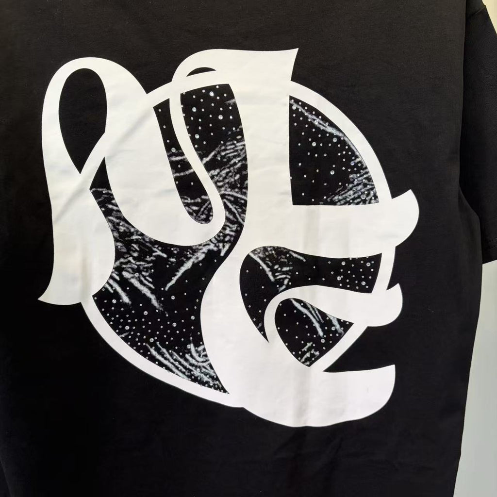 Black Abstract White Wordmark Graphic T-Shirt
