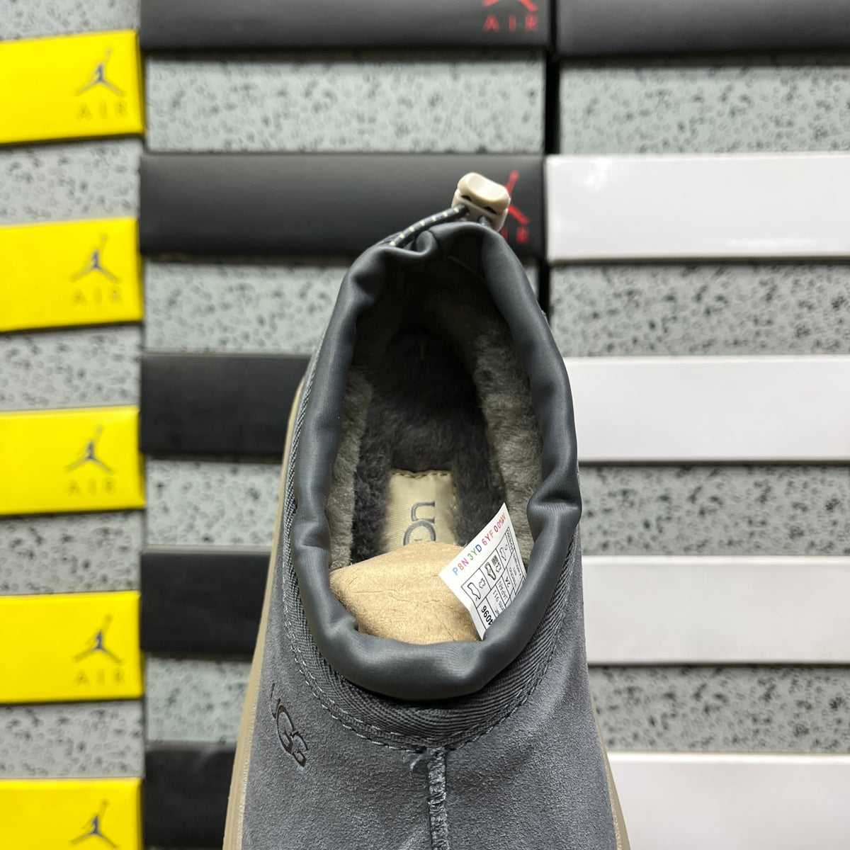 UGG Tasman Weather Hybrid – Slate Grey Suede Slip-On with Taupe SugarSole & Sheepskin Lining
