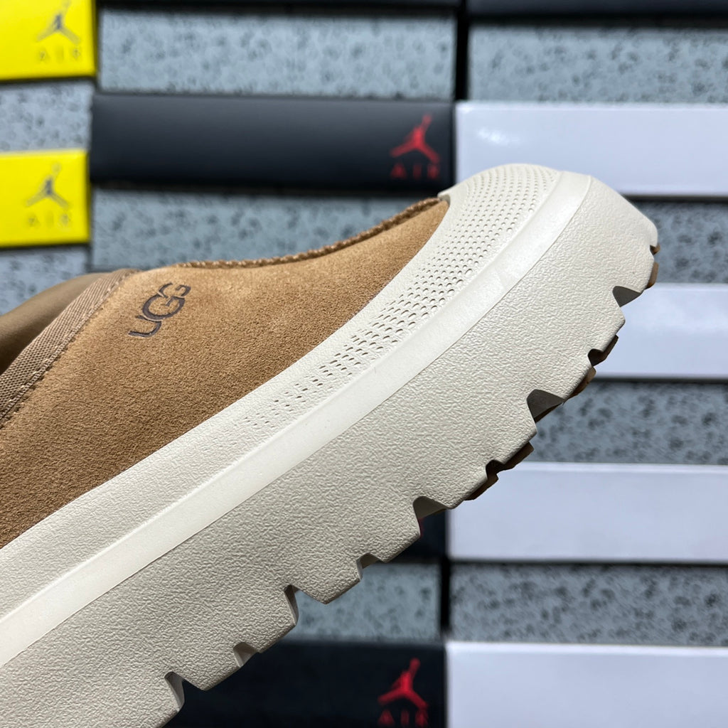 UGG Tasman Weather Hybrid – Chestnut Suede Slip-On with Cream SugarSole & Sheepskin Lining