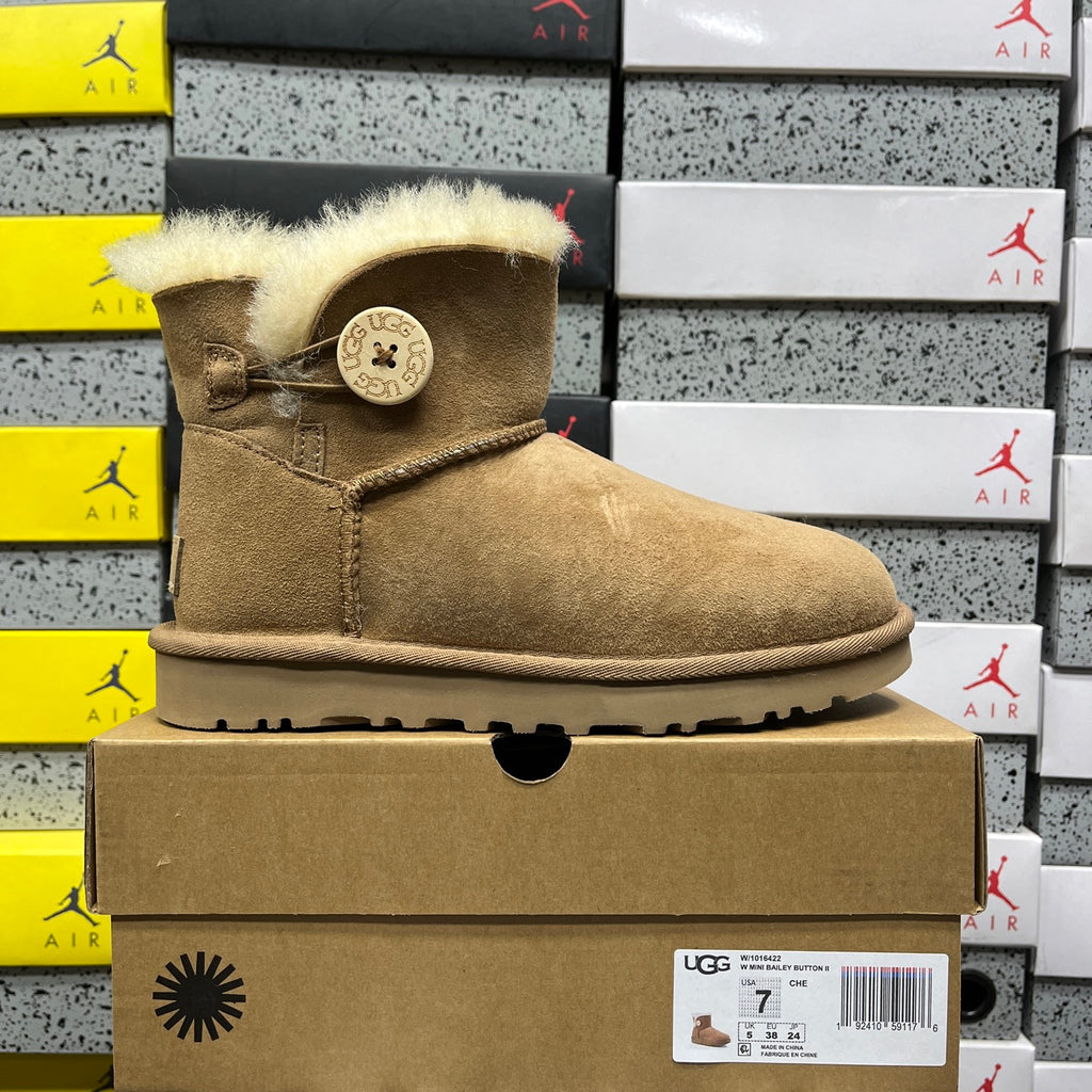UGG Bailey Button Mini Boot – Chestnut Suede