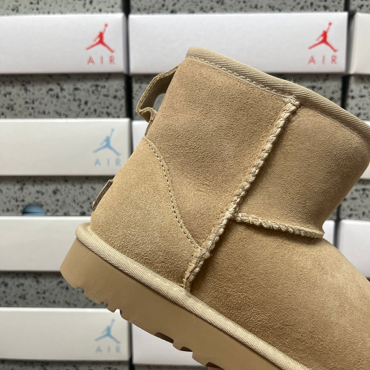 UGG Kallen Lace – Sand Suede Platform Bootie with Cream Sheepskin Cuff