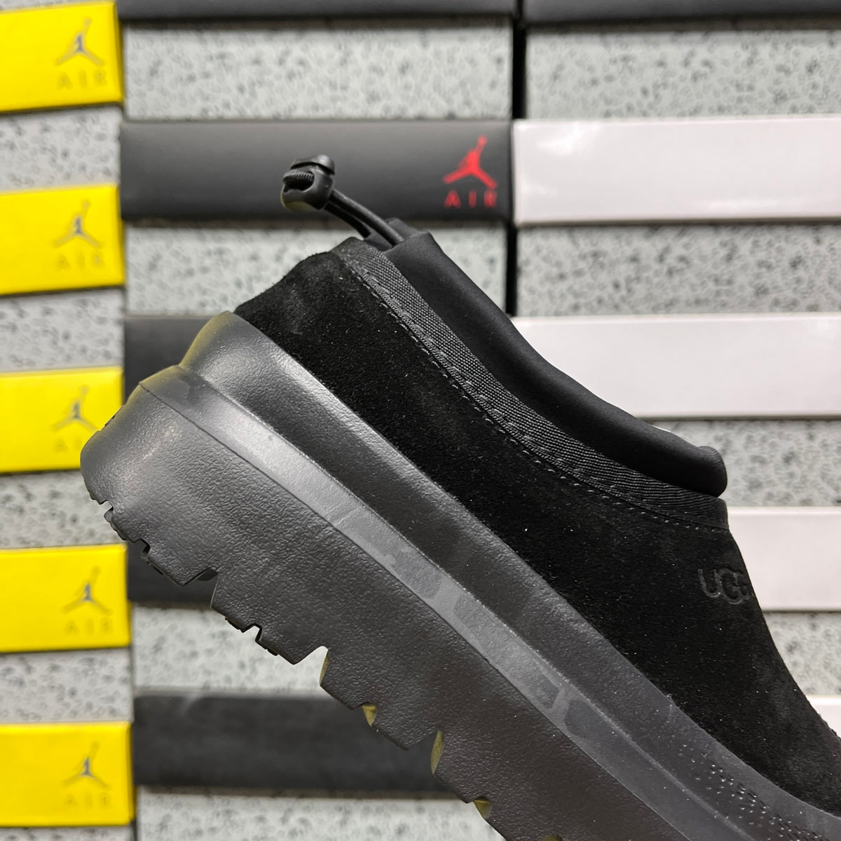 UGG Tasman Weather Hybrid – All-Black Suede Slip-On with Sheepskin Lining & Black SugarSole