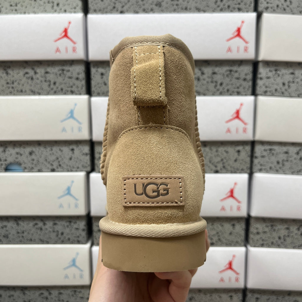 UGG Kallen Lace – Sand Suede Platform Bootie with Cream Sheepskin Cuff