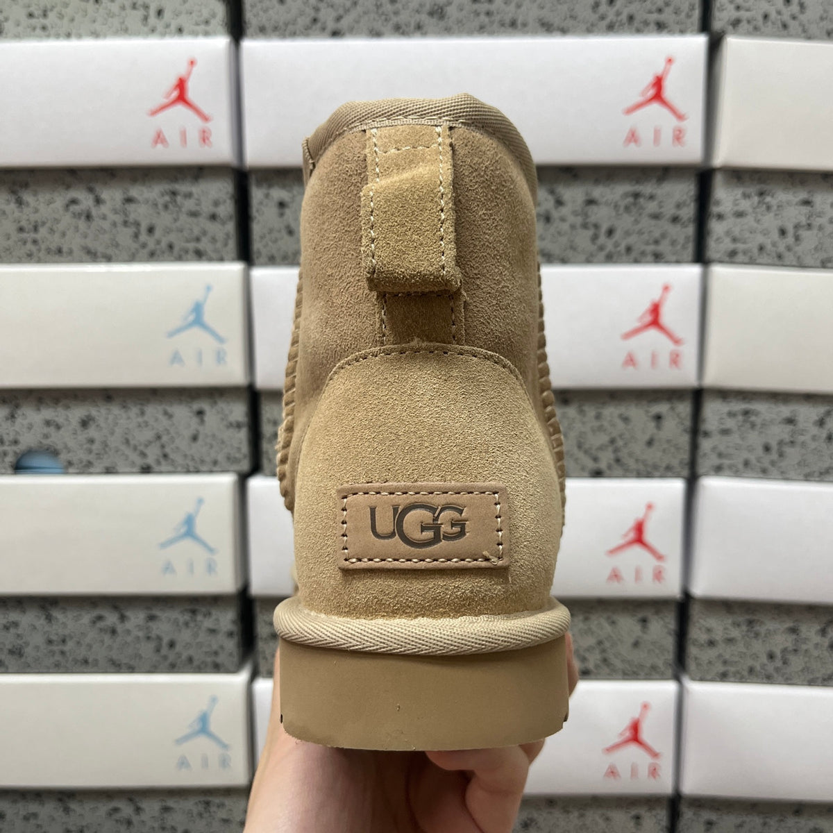 UGG Kallen Lace – Sand Suede Platform Bootie with Cream Sheepskin Cuff