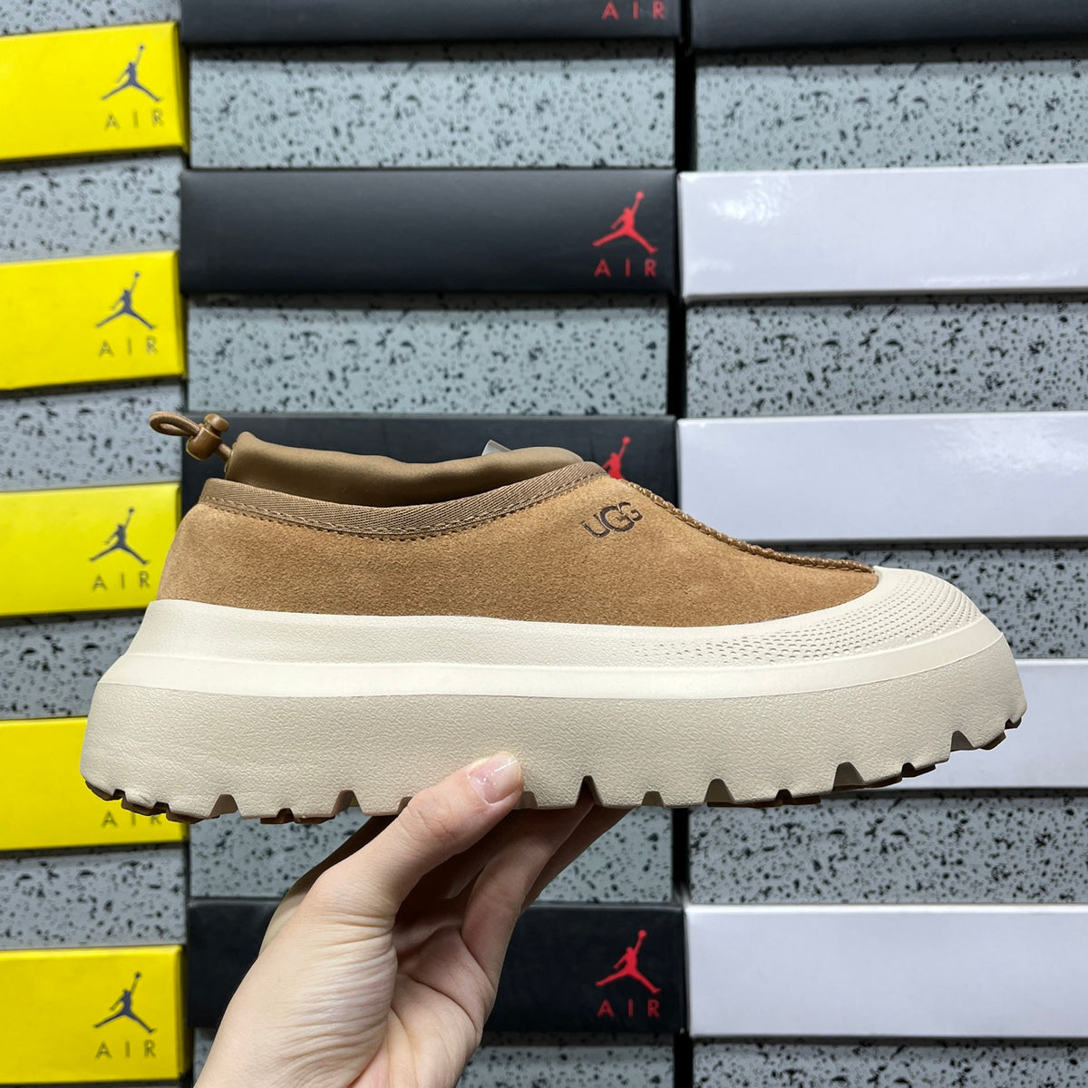 UGG Tasman Weather Hybrid – Chestnut Suede Slip-On with Cream SugarSole & Sheepskin Lining