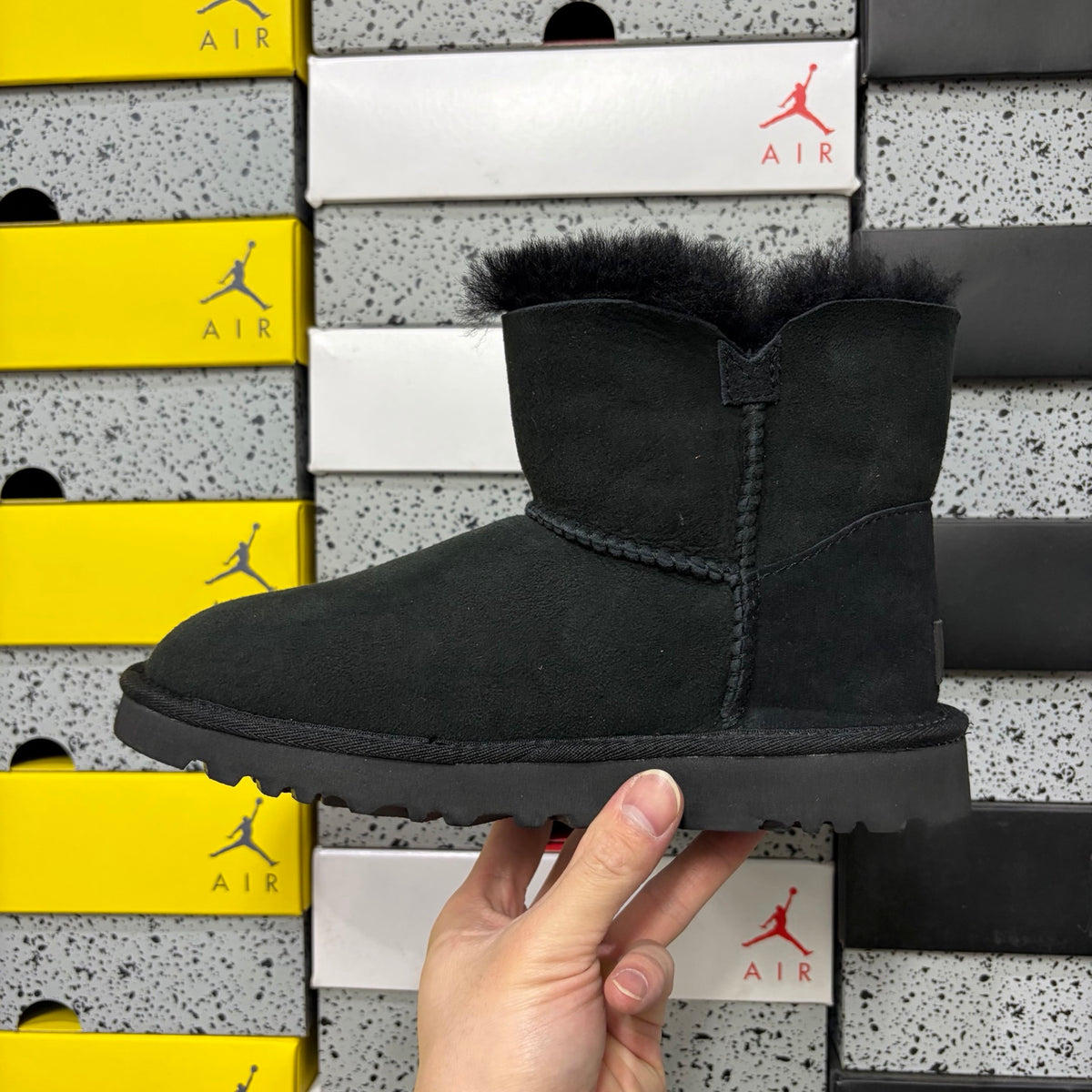 UGG Bailey Button Mini Boot – Black Suede