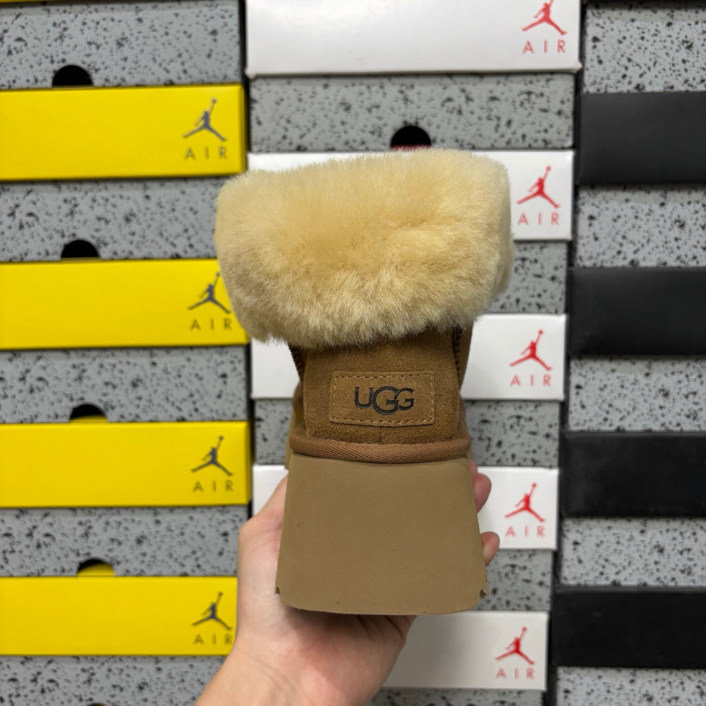 UGG Millen Lace Boot – Chestnut Suede Ankle Boot with Oversized Shearling Cuff & Chunky Platform Sole