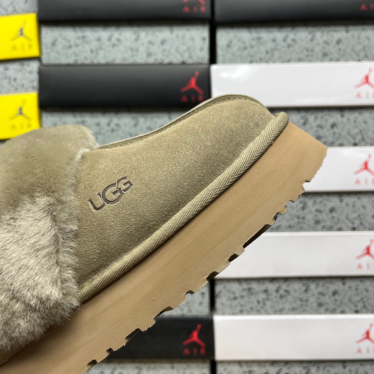 UGG Tazz Slipper – Olive Suede with Tonal Sheepskin