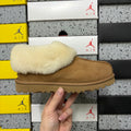 UGG Tazz Slipper – Chestnut Suede Platform Mule with Oversized Cream Sheepskin Fold-Over Cuff