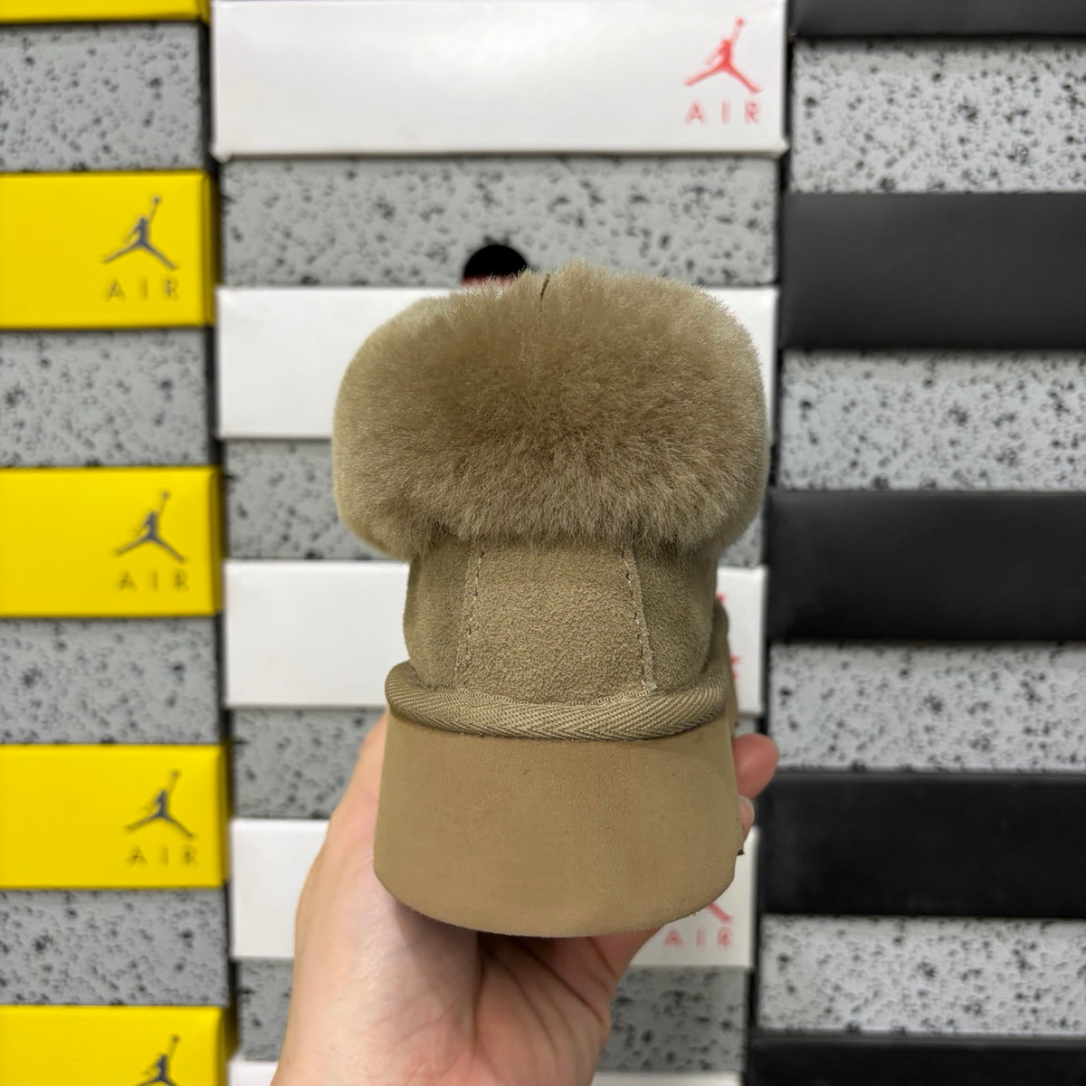 UGG Tazz Slipper – Olive Suede Platform Mule with Tonal Olive Sheepskin Cuff & Gum Lug Sole