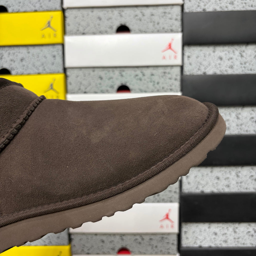 UGG Classic Ultra Mini Boot – Espresso Suede Ankle Boot with Sheepskin Lining & Tonal Dark Brown Sole