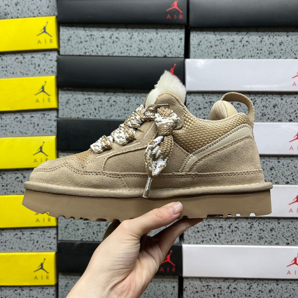 UGG Lowmel Sneaker – Sand Tonal with Sheepskin Collar & Cream SugarSole