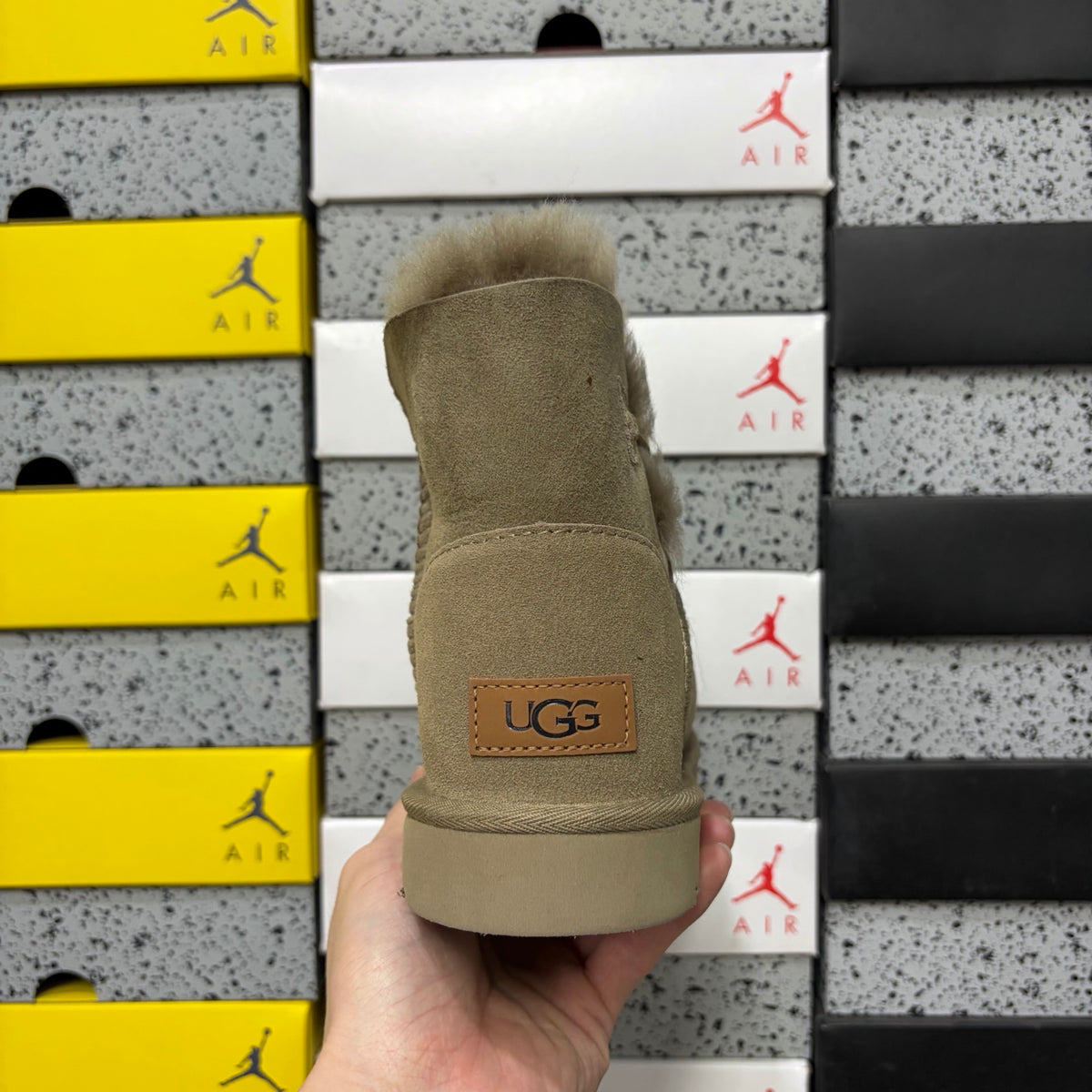 UGG Bailey Button Mini Boot – Khaki Suede