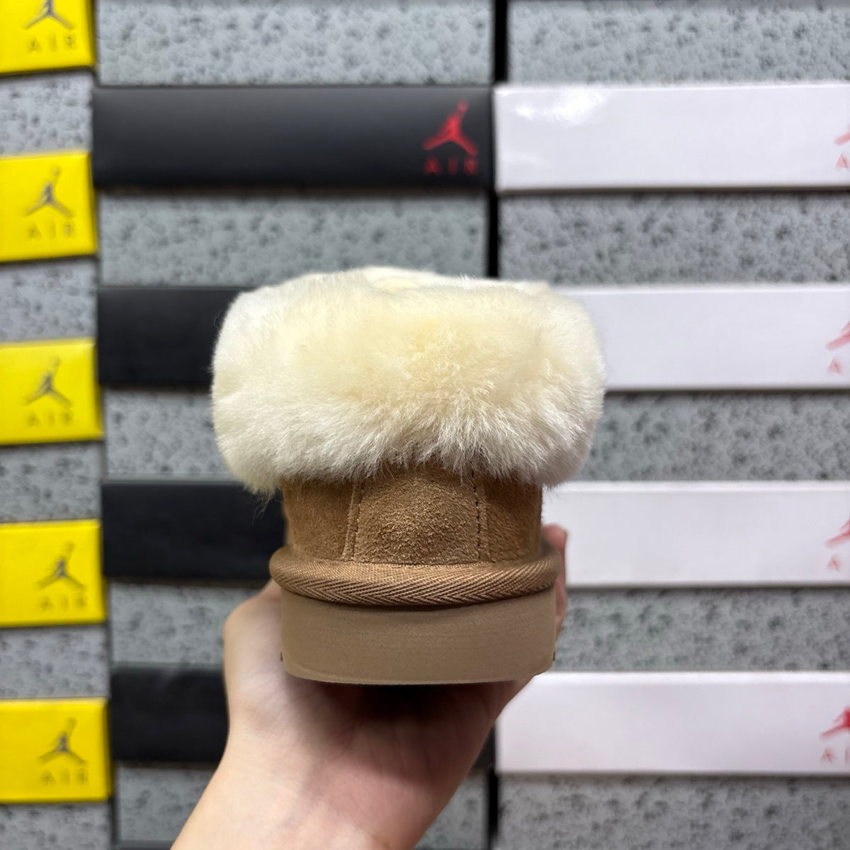 UGG Tazzette Slipper – Chestnut Suede with Fluffy Cream Sheepskin Cuff