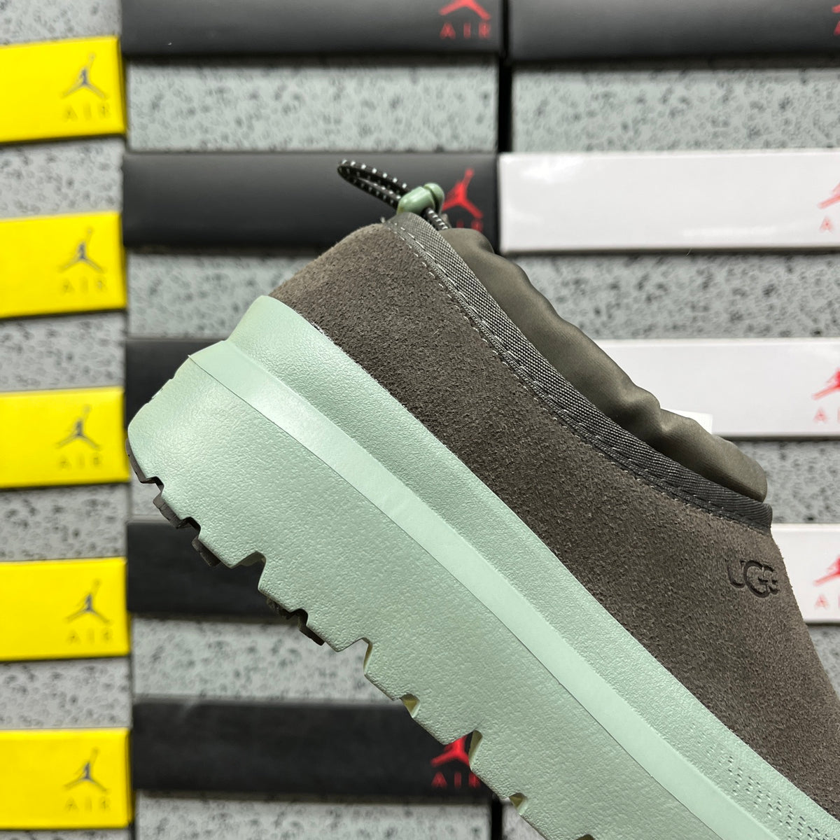 UGG Tasman Weather Hybrid – Dark Olive Suede Slip-On with Mint SugarSole & Sheepskin Lining