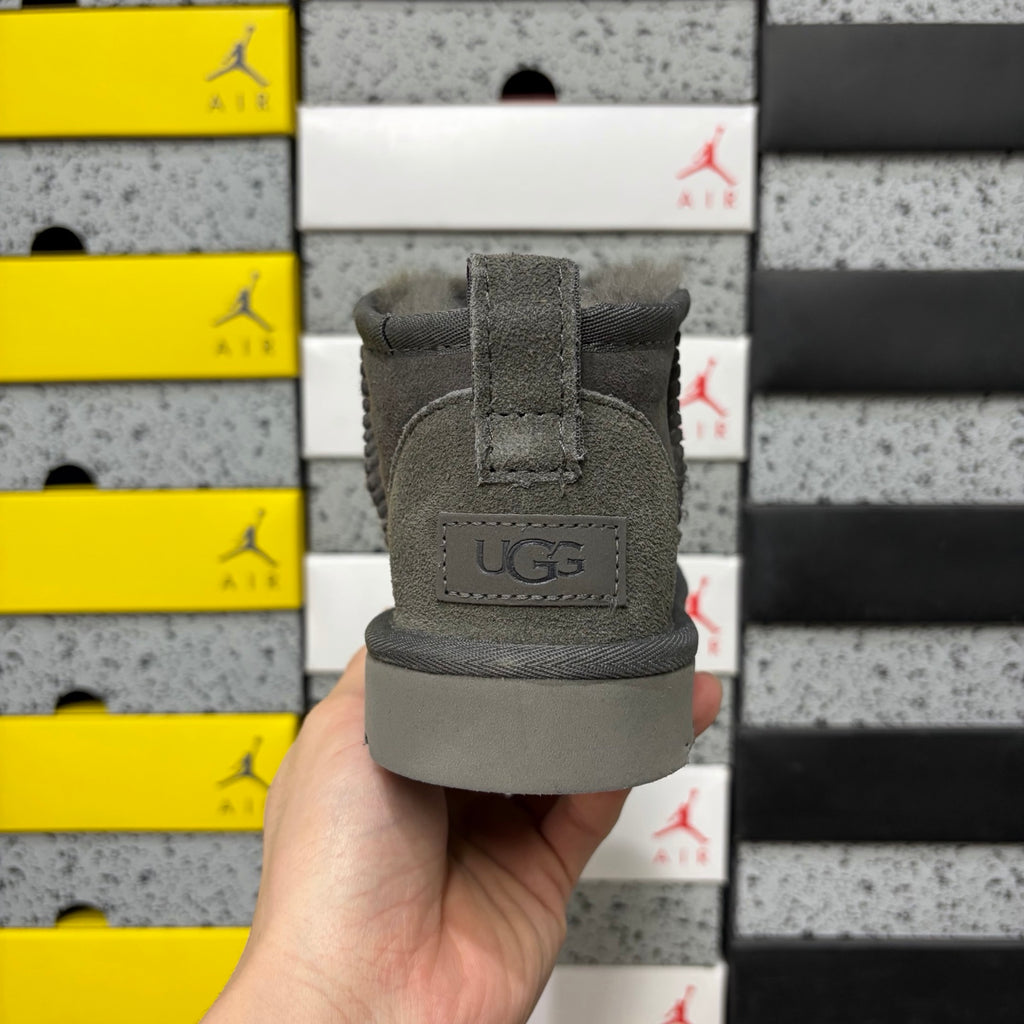 UGG Classic Ultra Mini Boot – Charcoal Suede Ankle Boot with Sheepskin Lining & Tonal Lug Sole