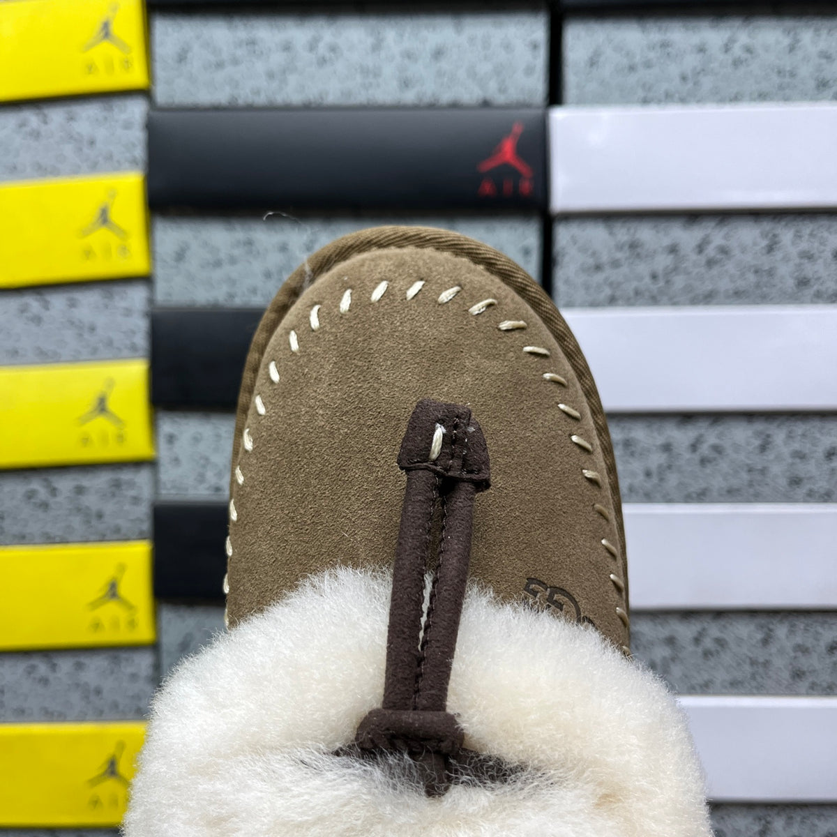 UGG Goldenstar Clog – Sand Suede Open-Back Mule with Plush Sheepskin Cuff & Tonal Lug Sole