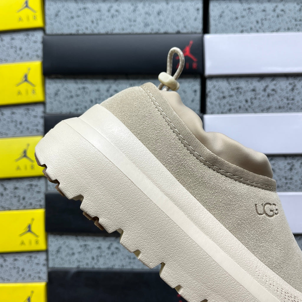 UGG Tasman Weather Hybrid – Tonal Cream Suede Slip-On with Sheepskin Lining & Cream SugarSole