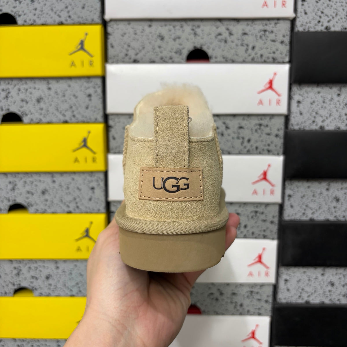 UGG Ultra Mini Boot – Sand Suede Low Ankle Boot with Cream Sheepskin Lining & Tonal Gum Sole