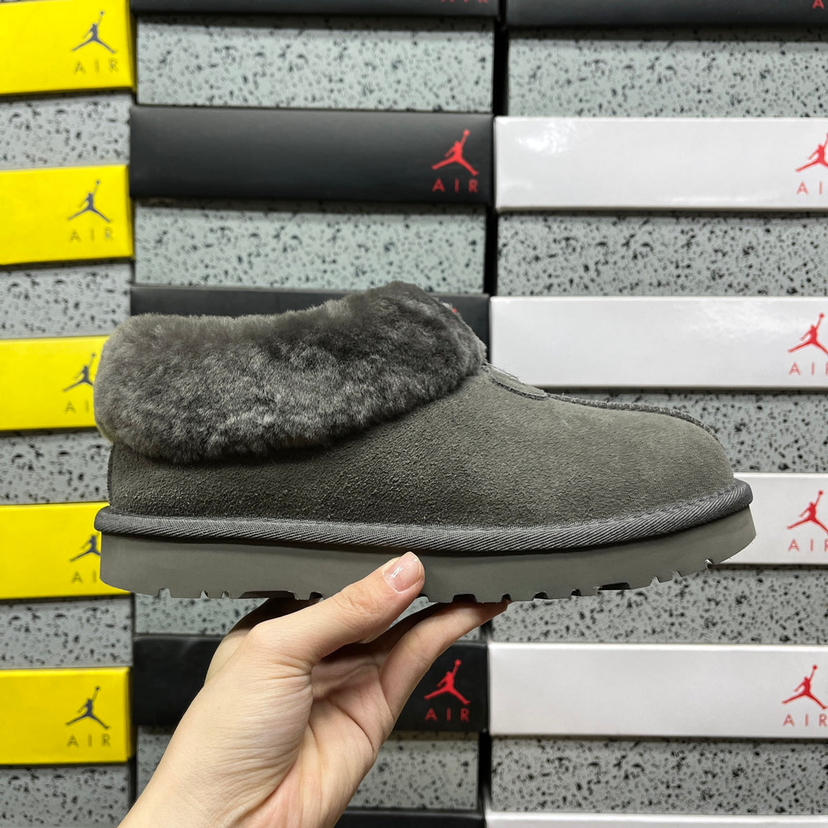 UGG Classic Mini Boot – Grey Suede with Oversized Fluffy Shearling Cuff