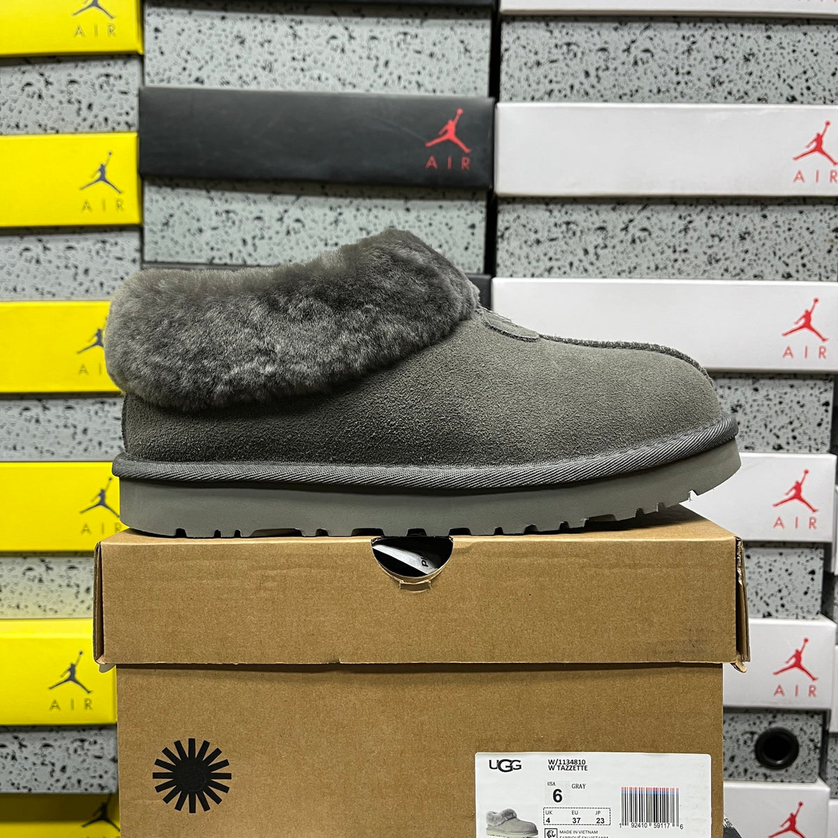 UGG Classic Mini Boot – Grey Suede with Oversized Fluffy Shearling Cuff