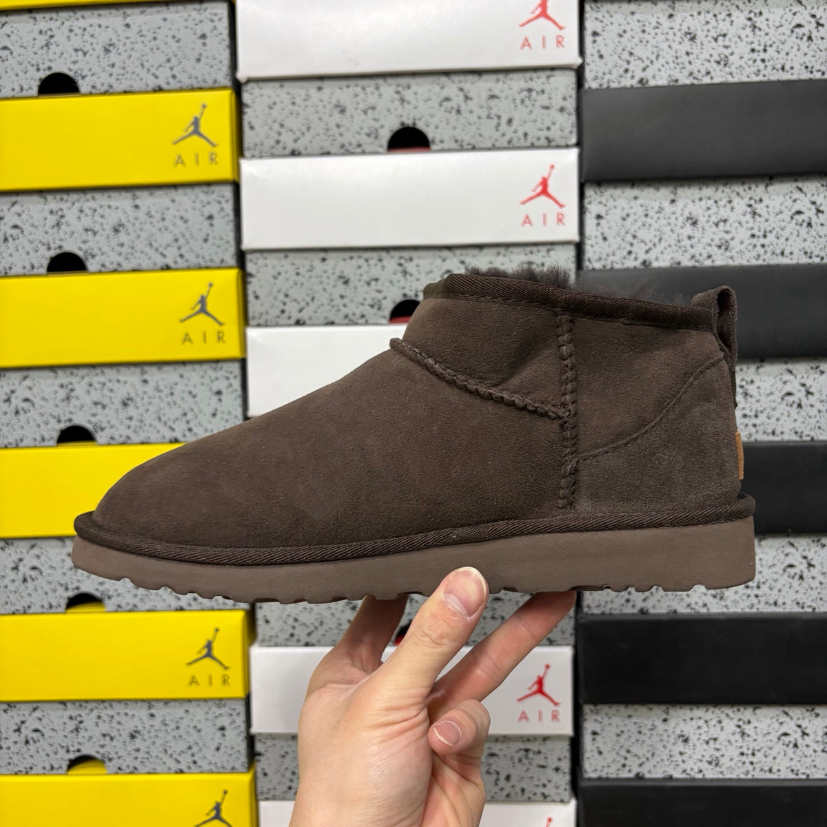 UGG Classic Ultra Mini Boot – Espresso Suede Ankle Boot with Sheepskin Lining & Tonal Dark Brown Sole
