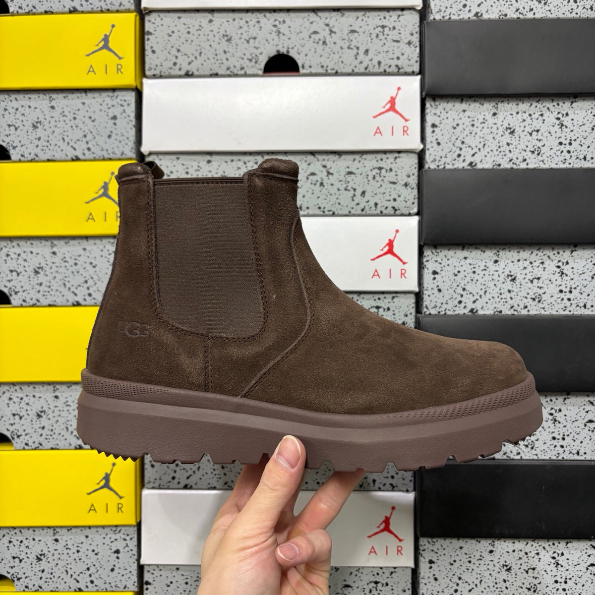 UGG Burleigh Chelsea Boot – Chocolate Brown Suede Slip-On with Elastic Gussets, Tonal Dark Lug Outsole & UGGplush Sole