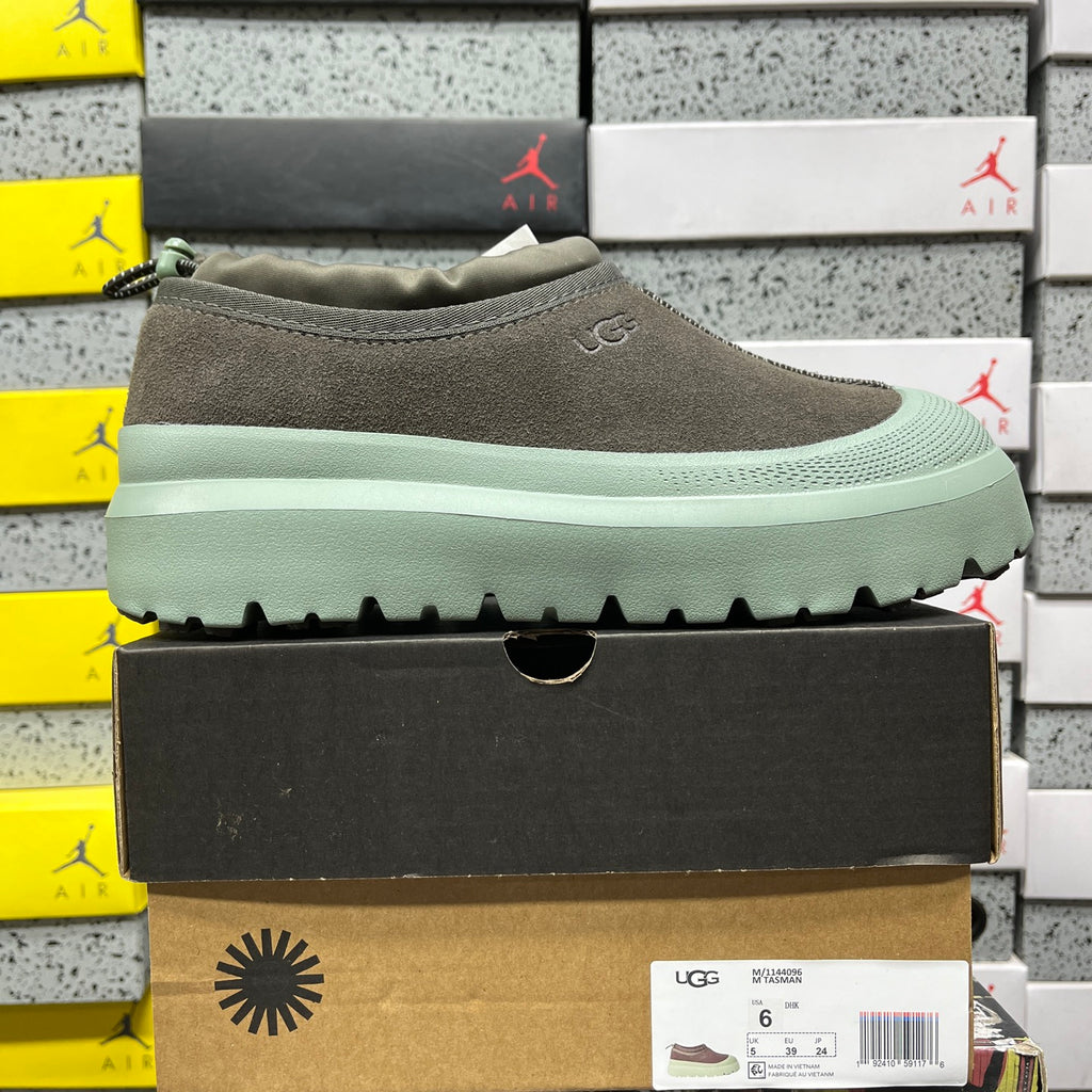UGG Tasman Weather Hybrid – Dark Olive Suede Slip-On with Mint SugarSole & Sheepskin Lining