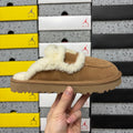 UGG Cozee Squish Slide – Chestnut Suede Open-Toe Sandal with Cream Shearling Knot Strap & Lug Sole