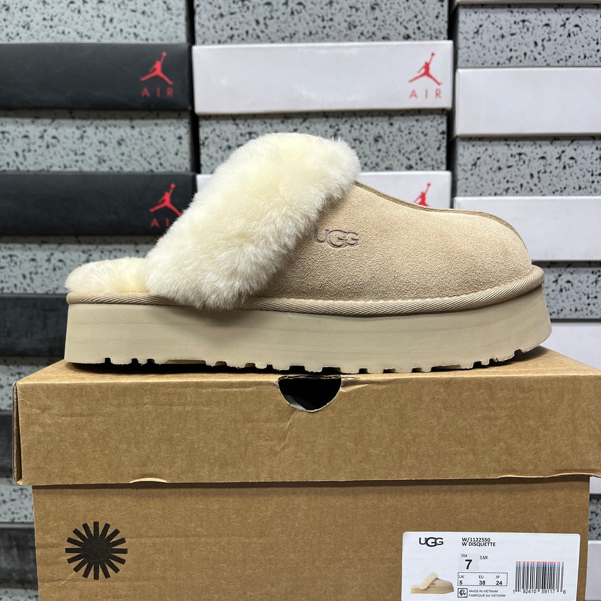 UGG Classic Ultra Mini Boot – Sand Suede with Cream Sheepskin Cuff