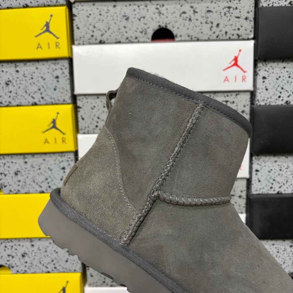 UGG Kallen Lace – Grey Suede Platform Bootie with Cream Sheepskin Cuff
