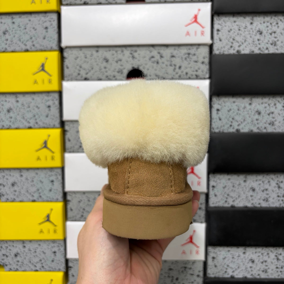 UGG Tazz Slipper – Chestnut Suede Platform Mule with Oversized Cream Sheepskin Fold-Over Cuff