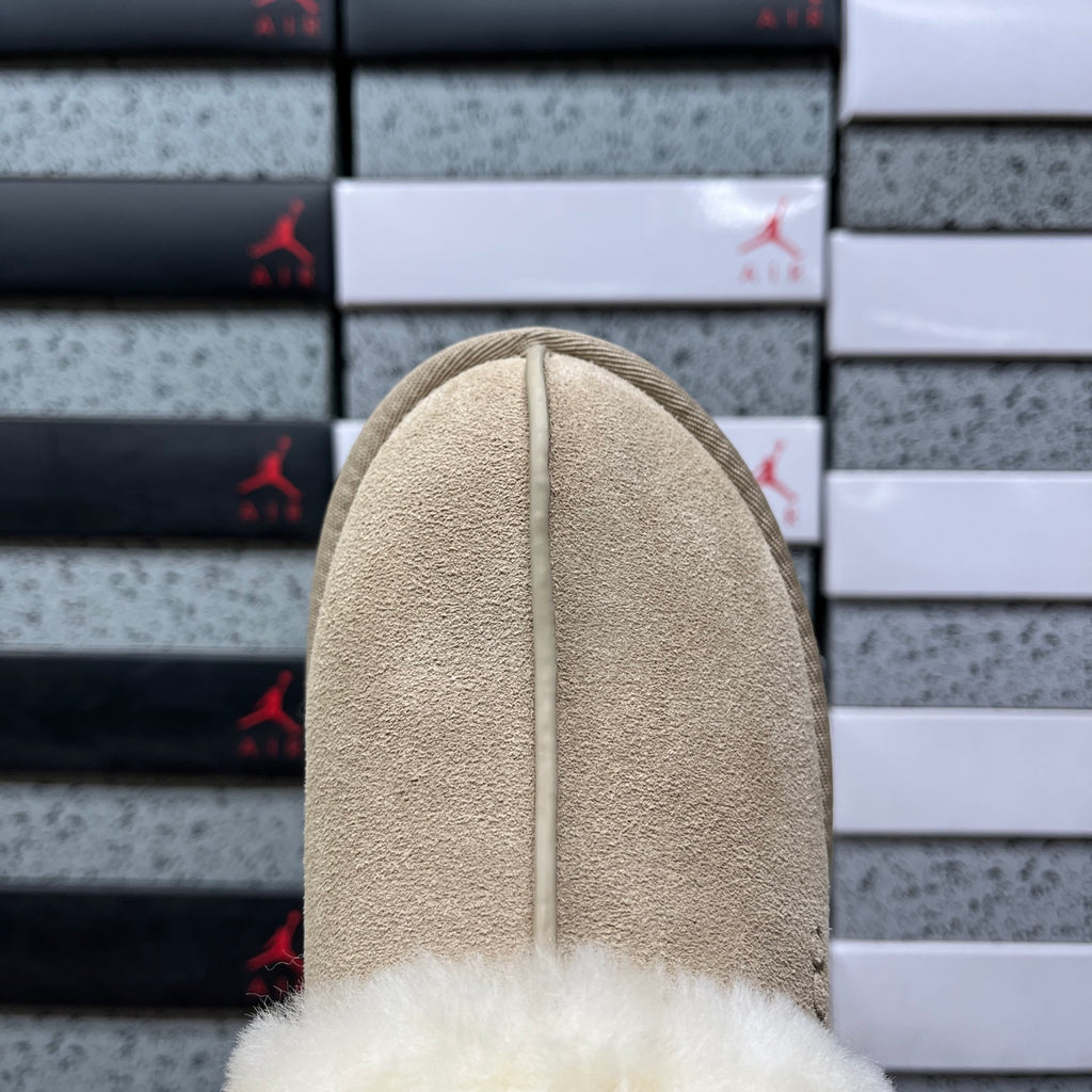 UGG Classic Ultra Mini Boot – Sand Suede with Cream Sheepskin Cuff