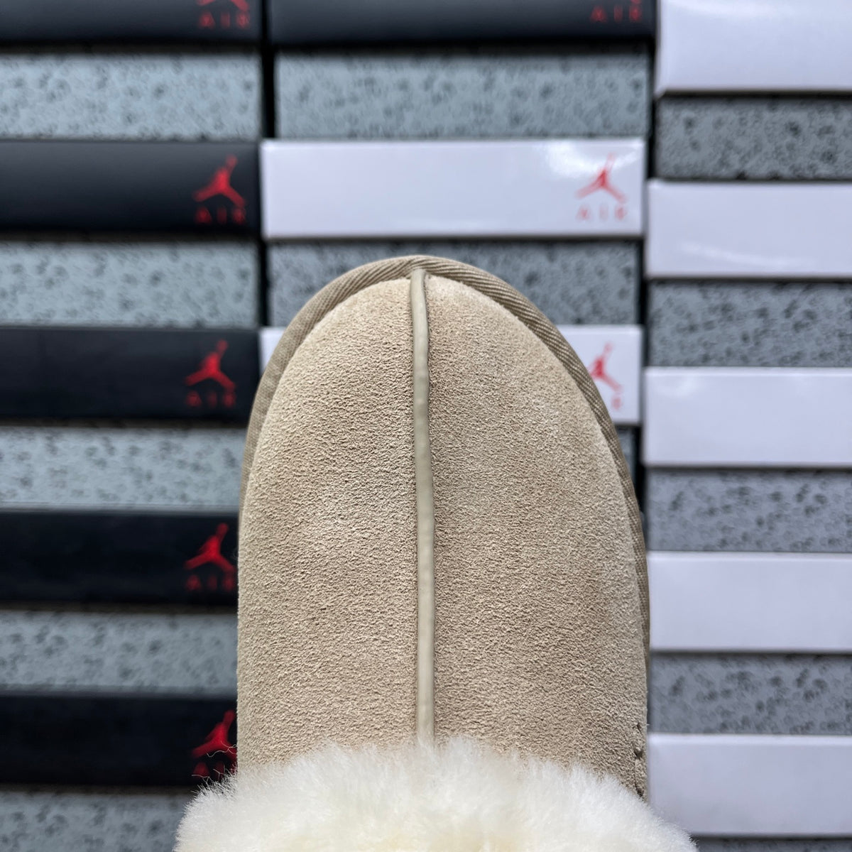 UGG Classic Ultra Mini Boot – Sand Suede with Cream Sheepskin Cuff