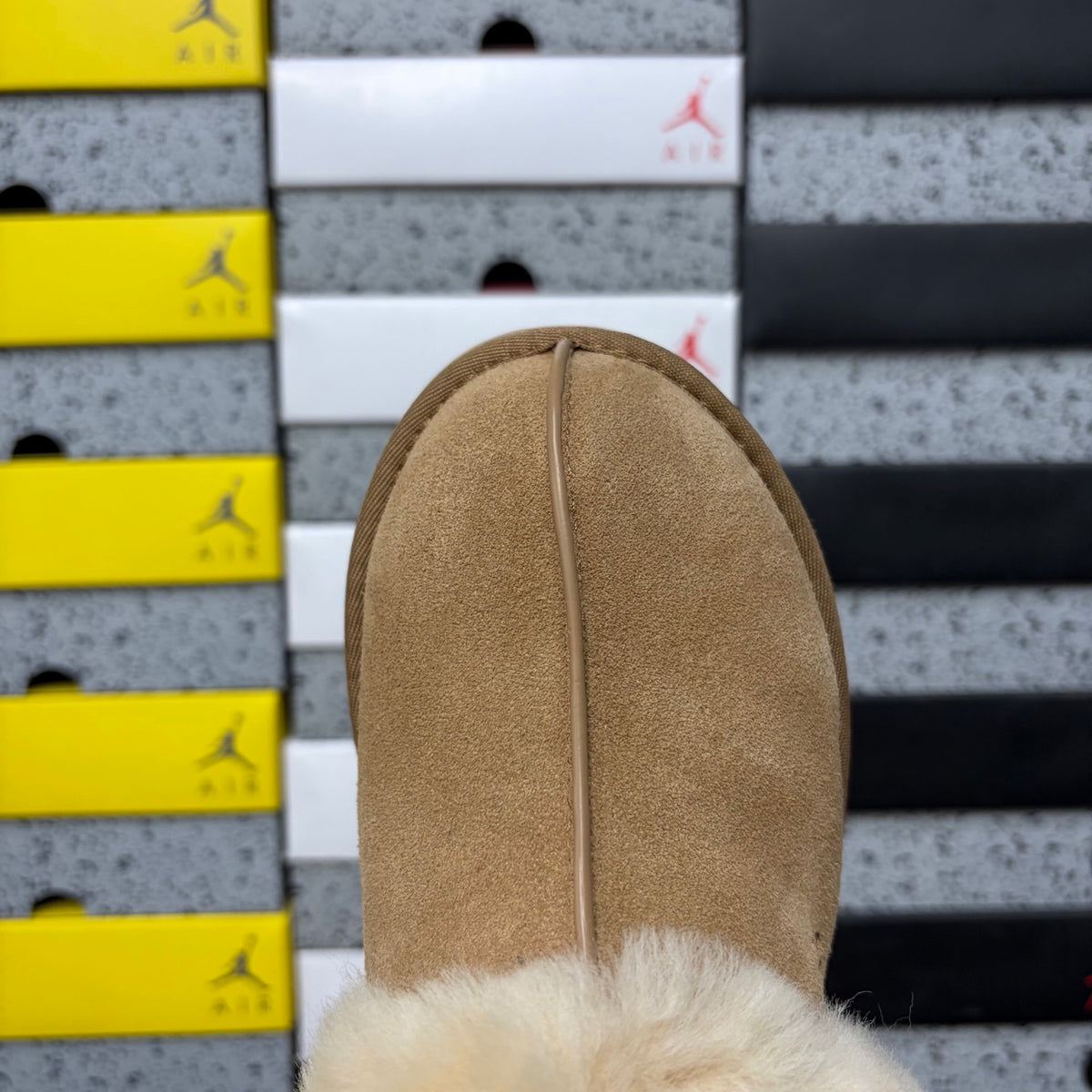 UGG Disquette Platform Slippers – Chestnut Suede & Shearling Fur Slide