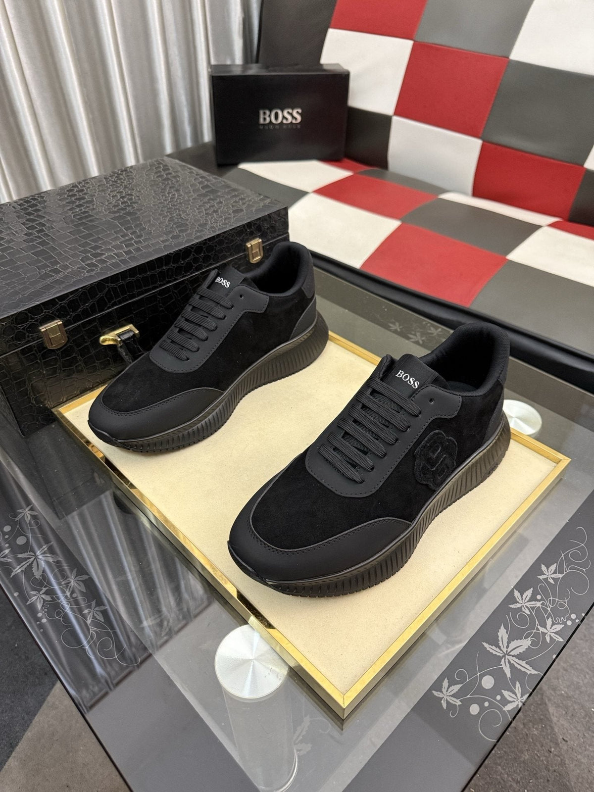 BOSS Men's Black Low-Top Sneakers - Lace-Up Closure