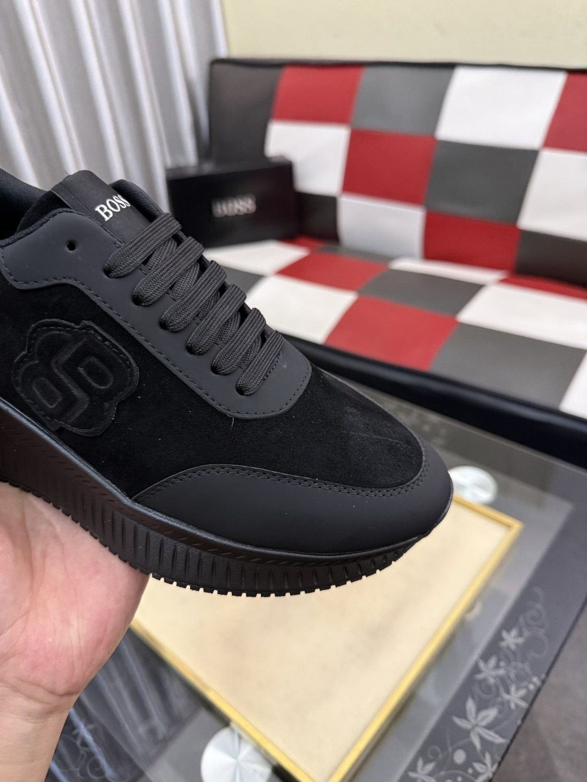 BOSS Men's Black Low-Top Sneakers - Lace-Up Closure