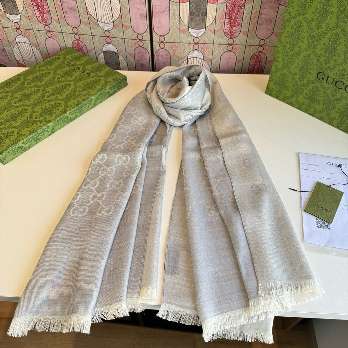 Gucci Fringed Monogram Scarf