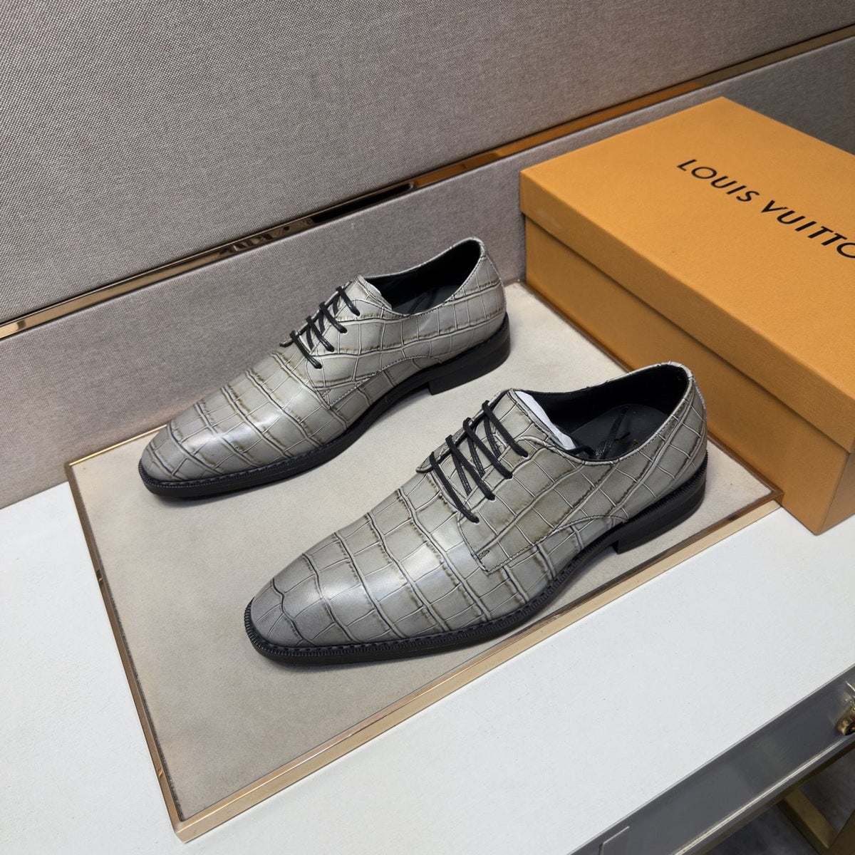 Louis Vuitton Men's Crocodile-Embossed Lace-Up Dress Shoes