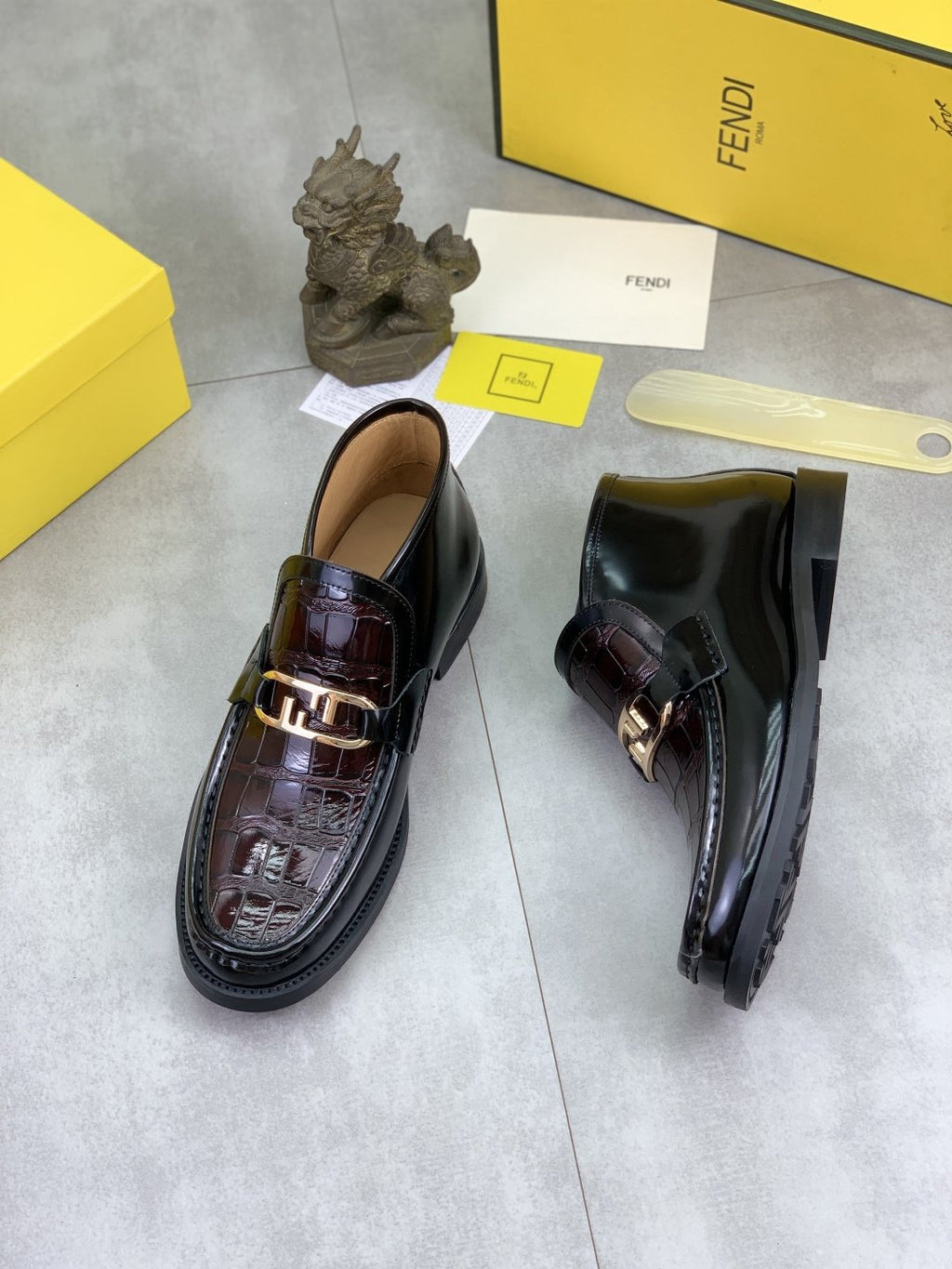 Fendi Men's Croc-Embossed Buckle Ankle Boots